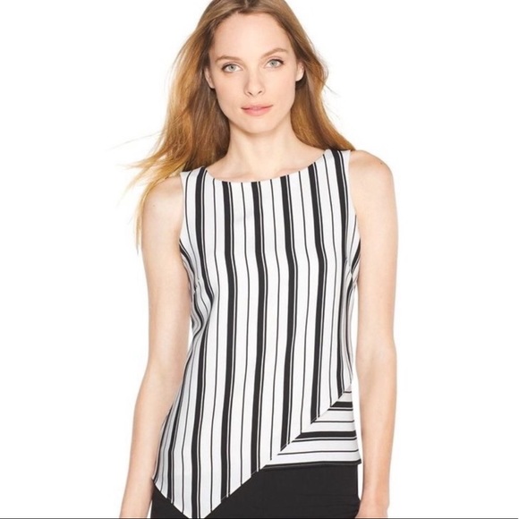 White House Black Market Striped Asymmetrical Top - Picture 1 of 7